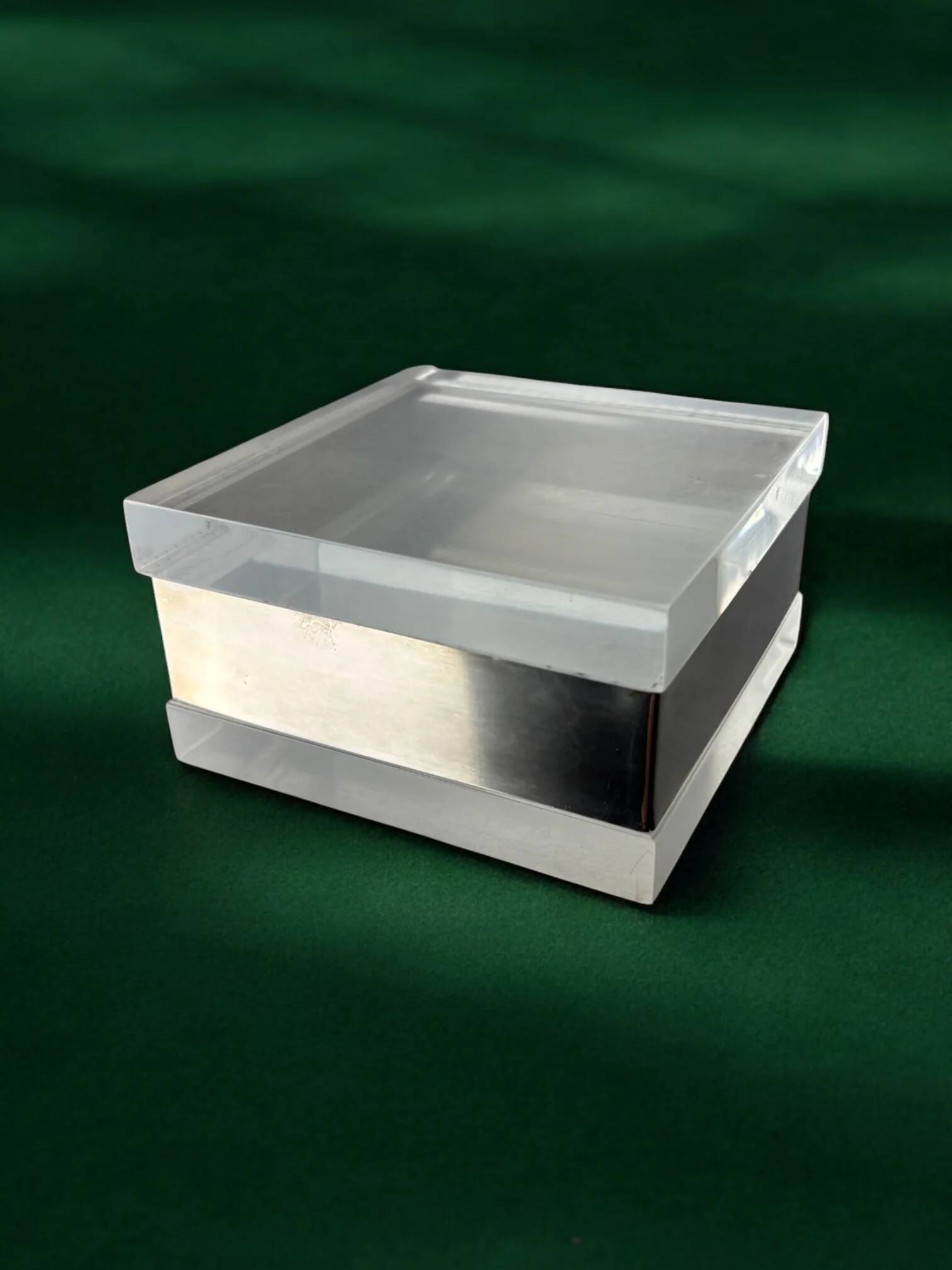 Lucite & chromed vanity box Gabriella Crespi style, Italy, 1970s