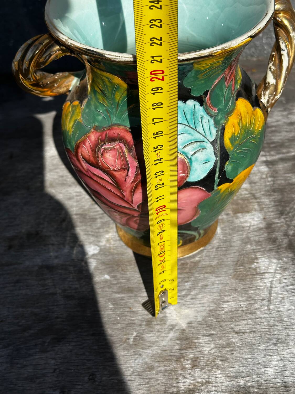 Vintage vase with floral decoration, Vallauris ceramic, 21 cm high