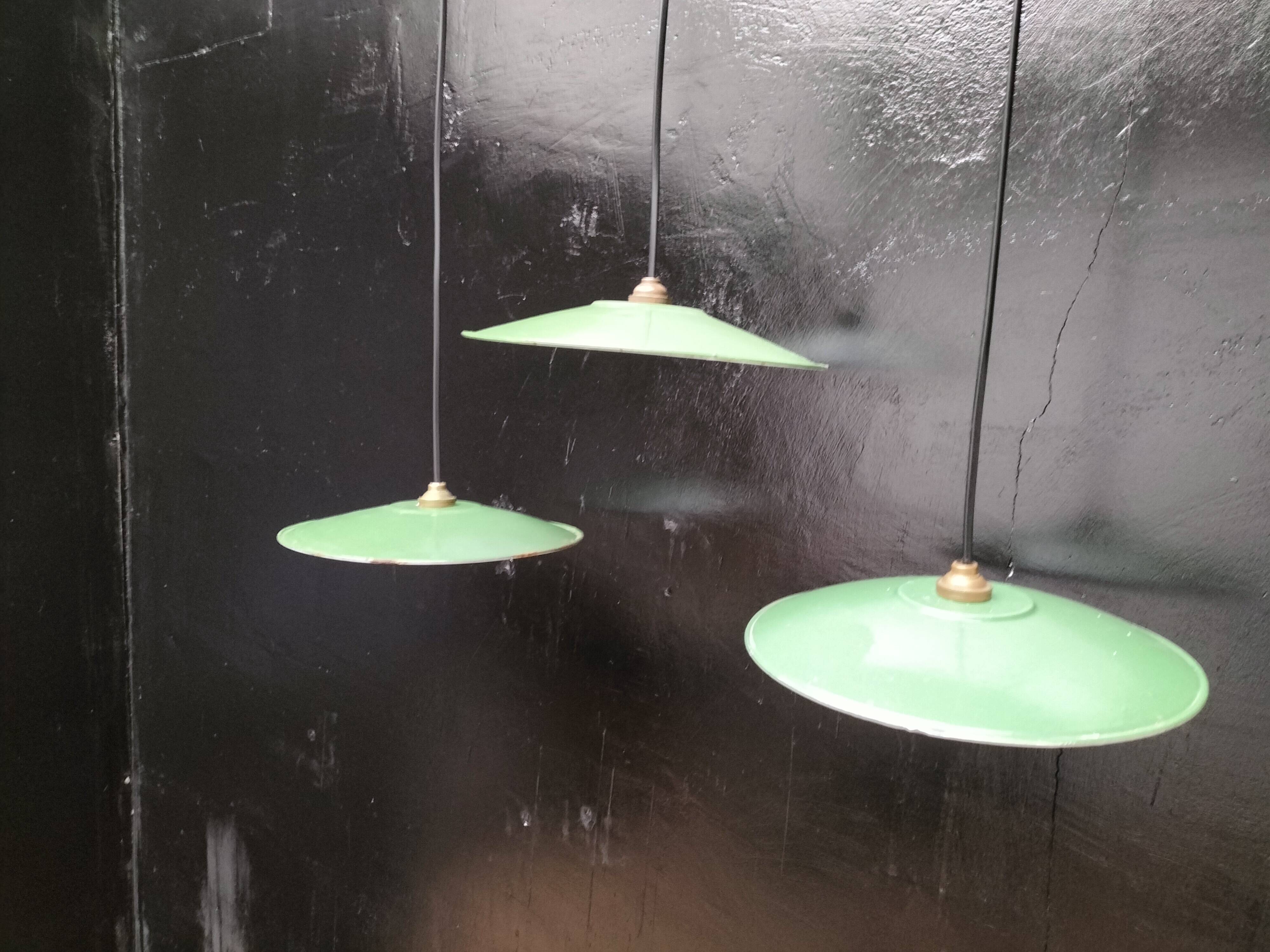 Enameled sheet metal pendant lights