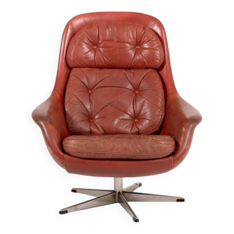 Fauteuil pivotant danois en cuir brun par Henry W. Klein, 1960-1970