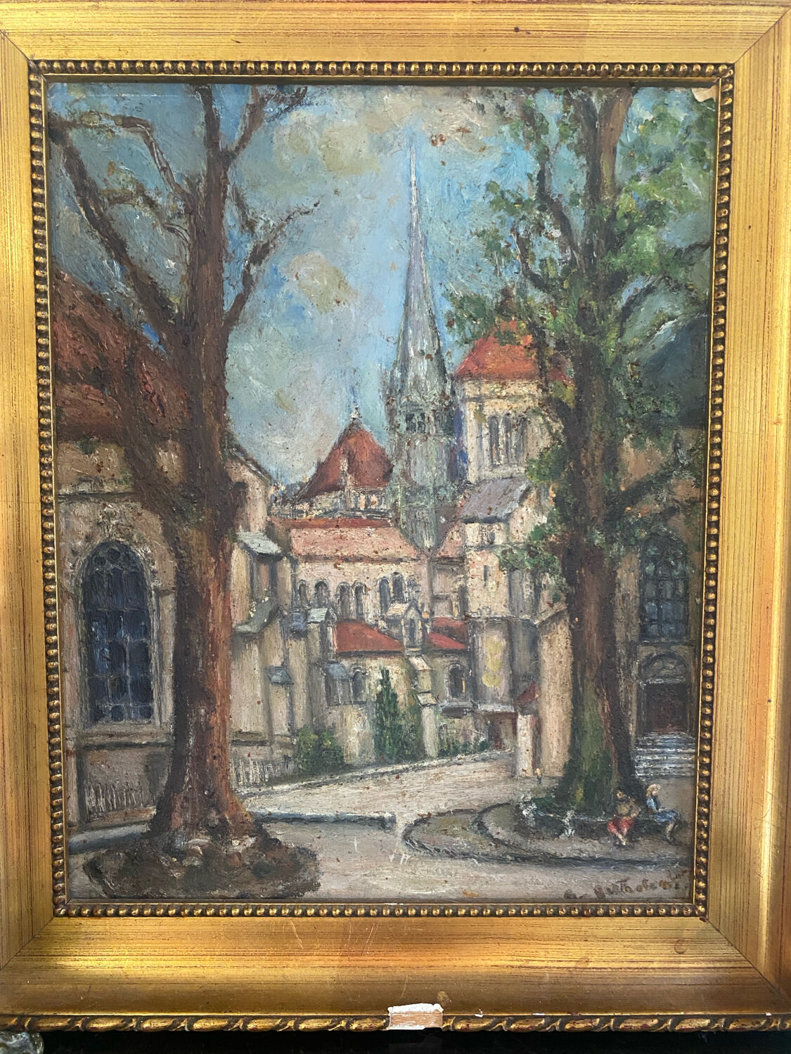 Old framed oil on cardboard