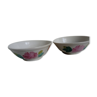 pair of large Chinese bowls decorated with rooster and peony