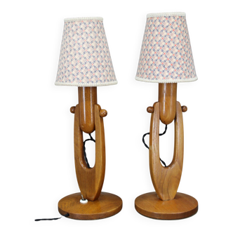 Pair of mid-century adjustable wooden table lamps, Czechoslovakia, 1970s