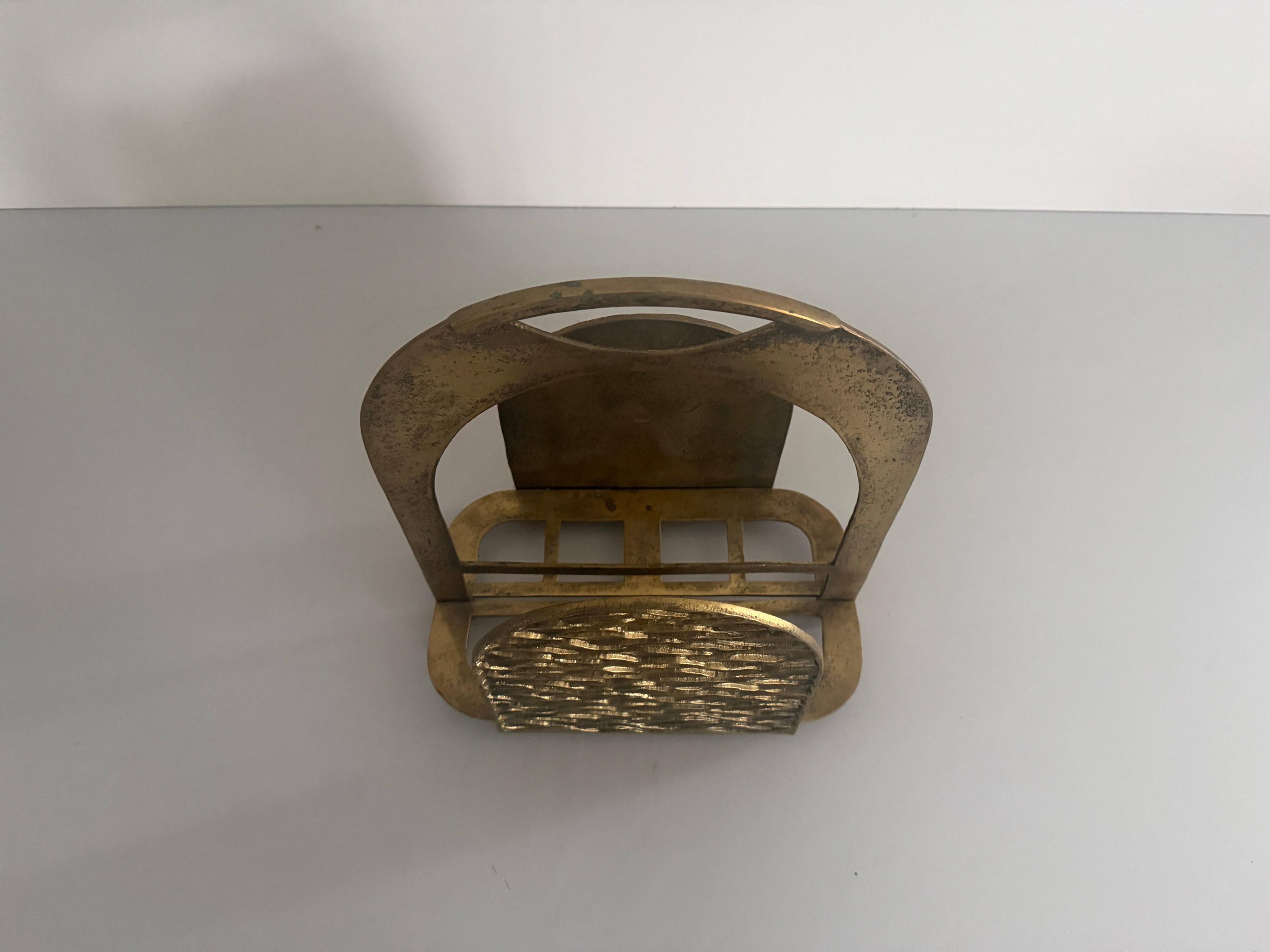 Heavy bronze magazine rack, mid-century modern, 1960, Italy