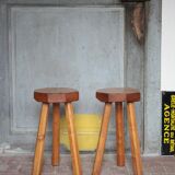 Paire de Tabouret vintage , tabouret bois octogonal , tabouret tripode