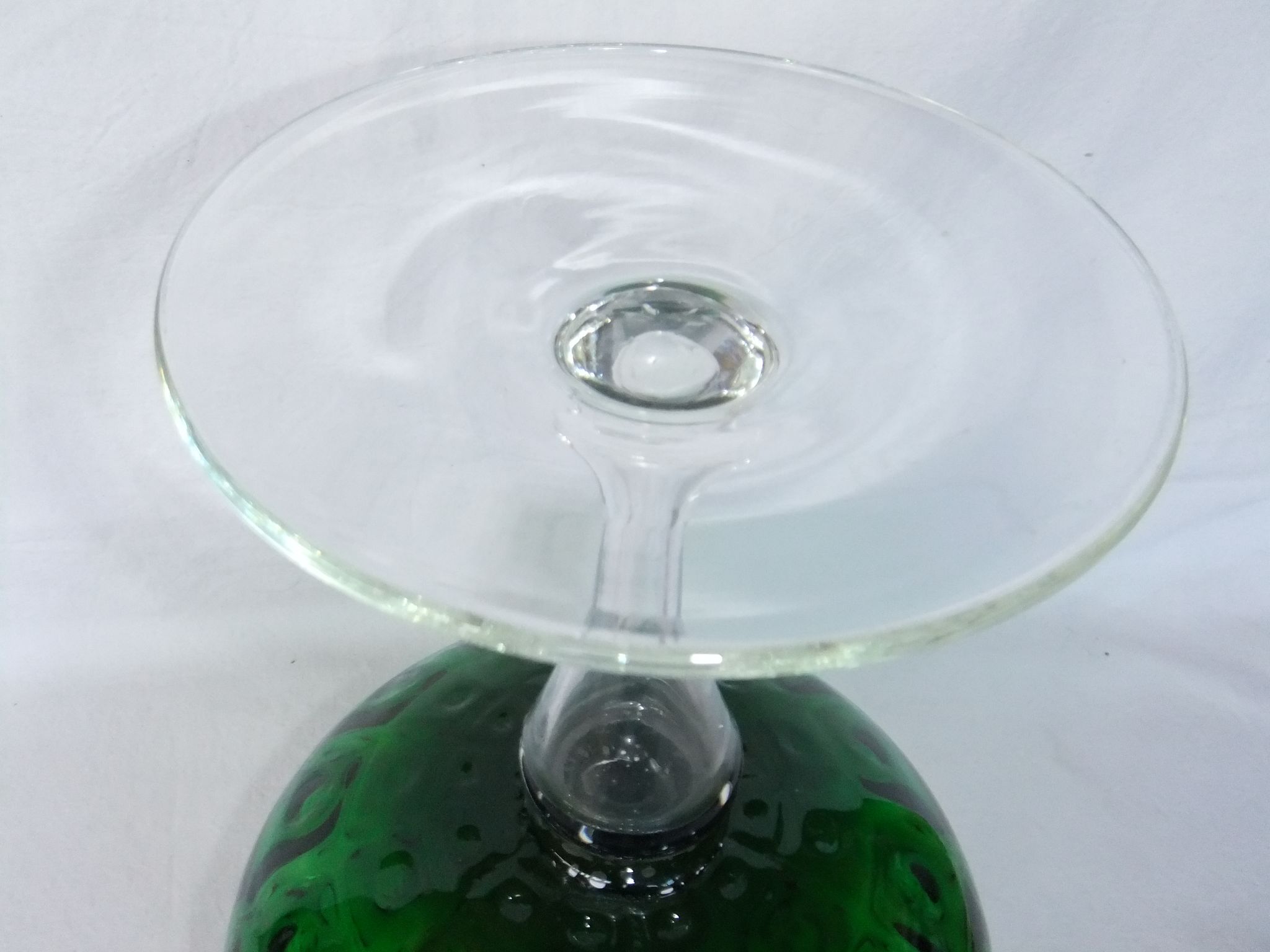 Vase Chalice glass Empoli green centerpiece on foot 38 cm cut collection