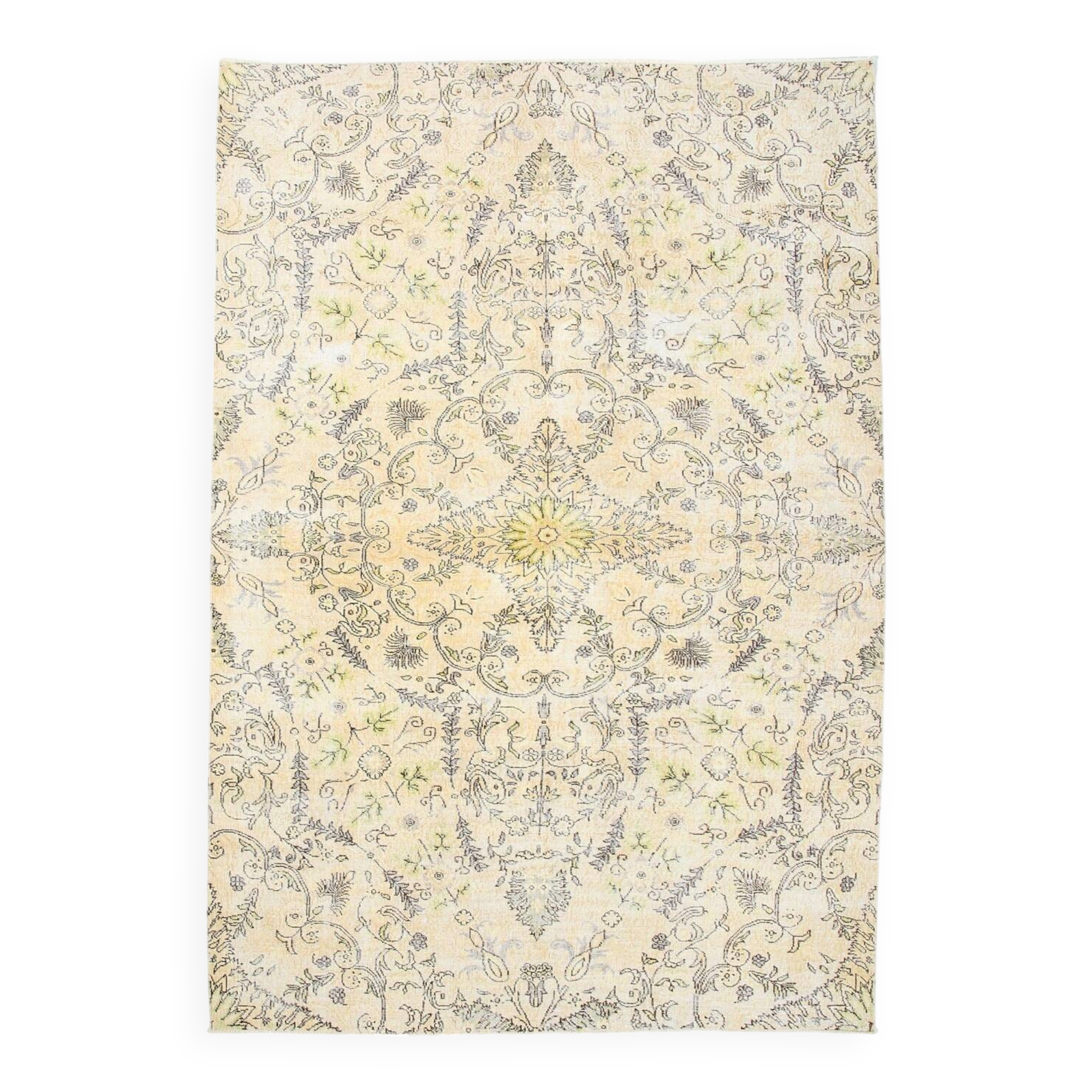 7x10 Turkish Oriental Pattern Light Yellow & Brown Vintage Rug, 215x320Cm