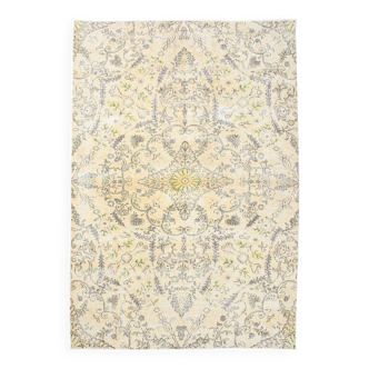 7x10 Turkish Oriental Pattern Light Yellow & Brown Vintage Rug, 215x320Cm