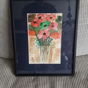 Old painting representing a bouquet of flowers