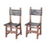 Chaises espagnoles vintage en bois et cuir
