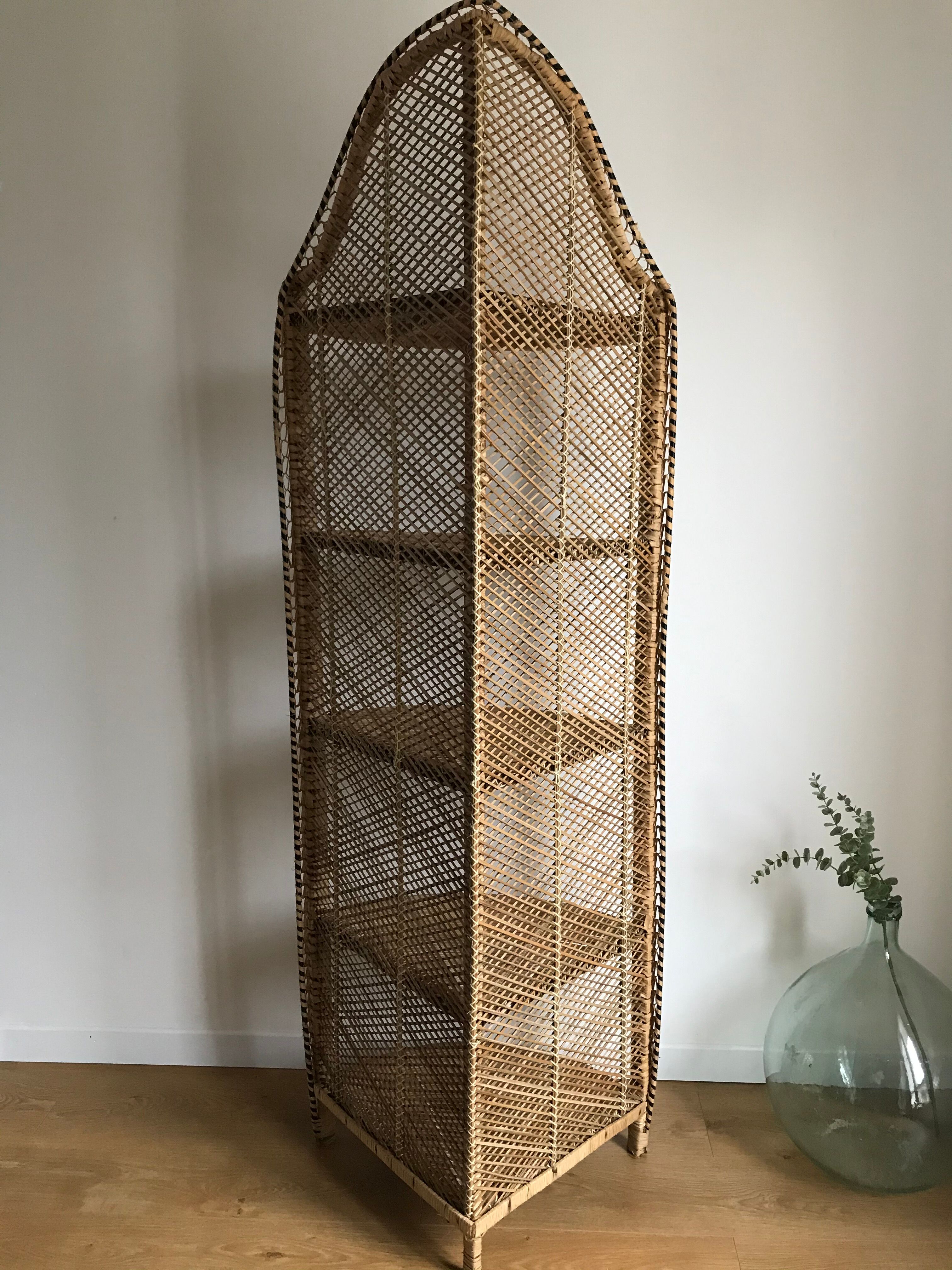 Large rattan corner shelf in Emmanuelle style