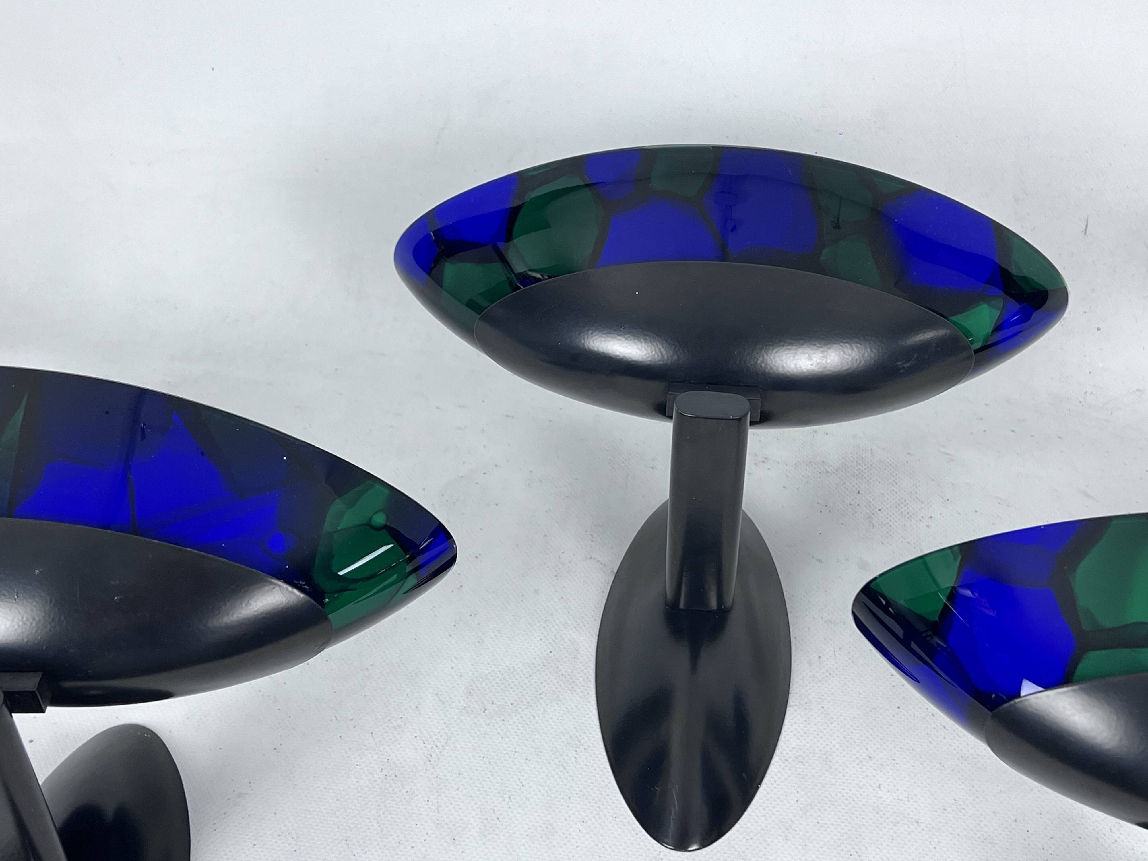 Ottavio Missoni, four large wall lamps in murano glass and metal. Italy 1980s