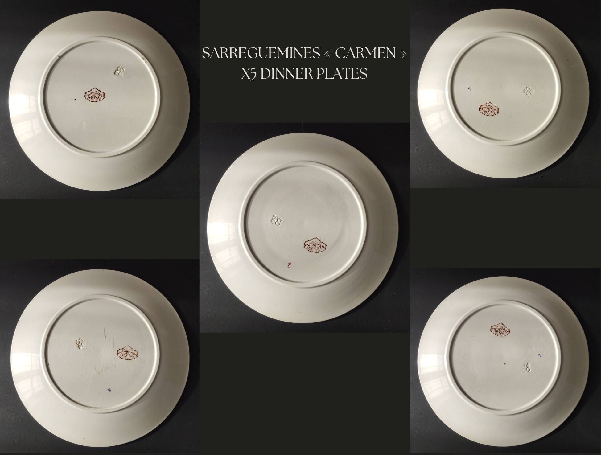 "Carmen" - 5 flat plates ø 23.5cm ironstone Sarreguemines U&C