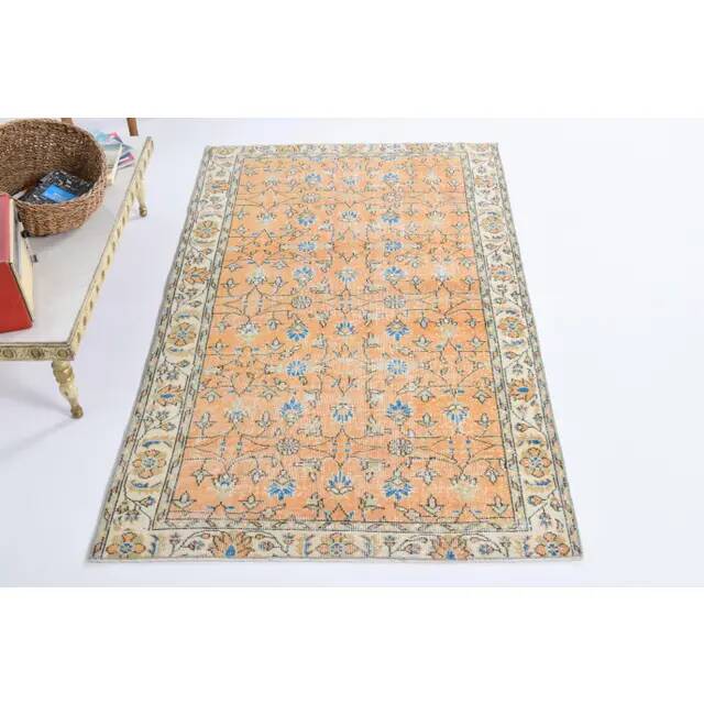 Vintage Turkish Oushak Handmade Wool Rug 111x195