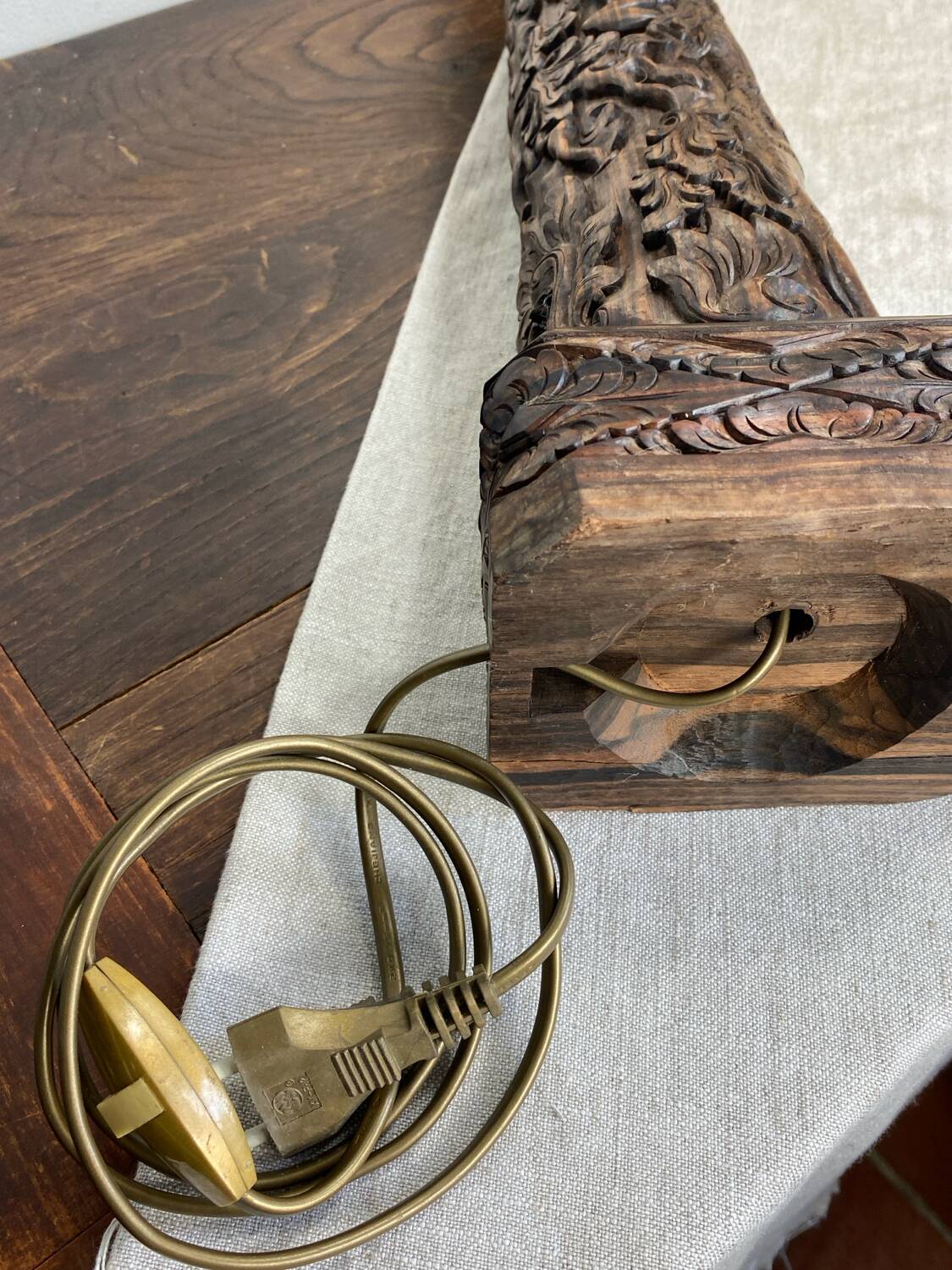 Carved wooden Balinese lamp base