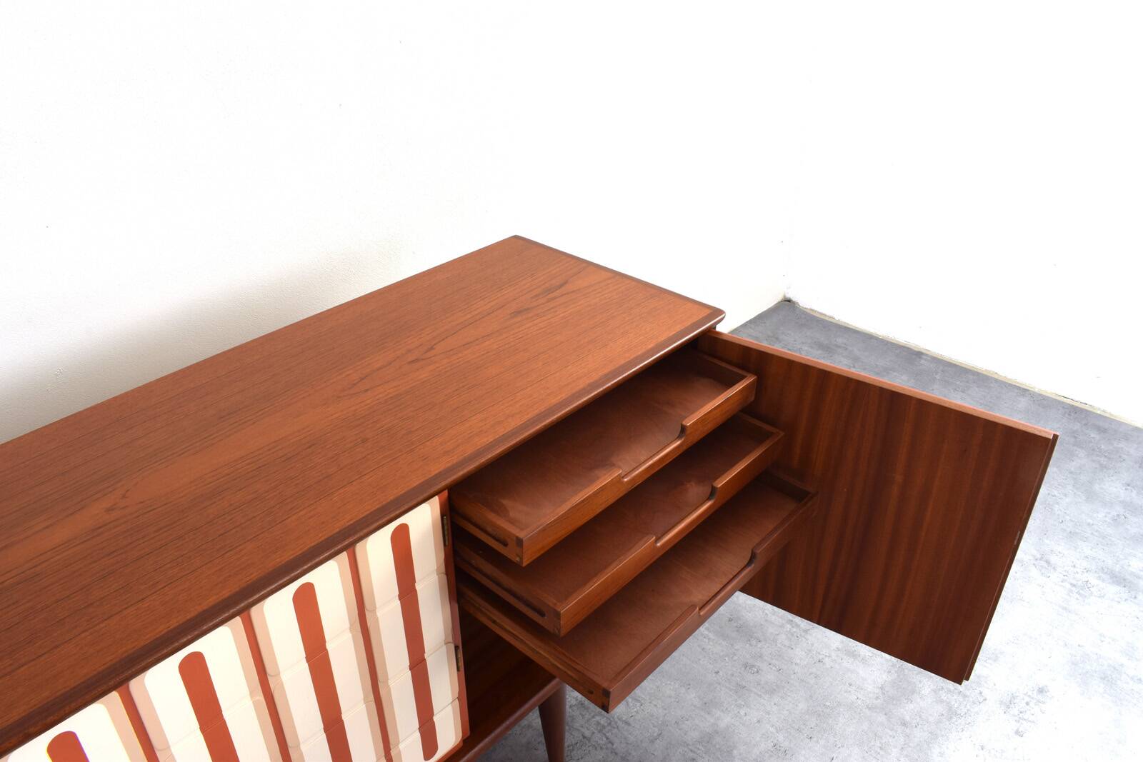 Mid-Century Op-Art Hand-Painted Teak Sideboard, 1960s