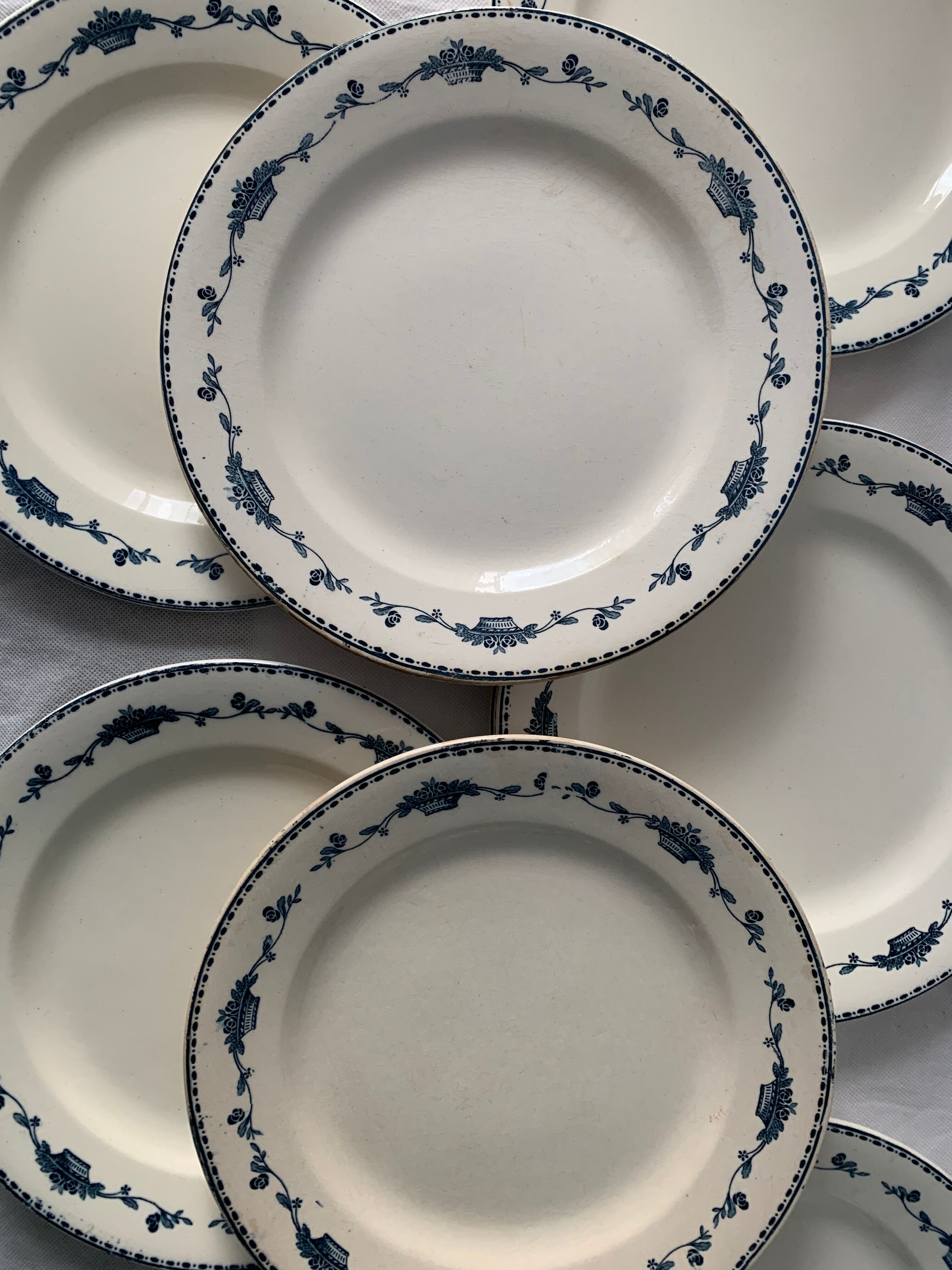 Lot of 8 flat plates and 8 hollow plates in ancient blue salins earthenware