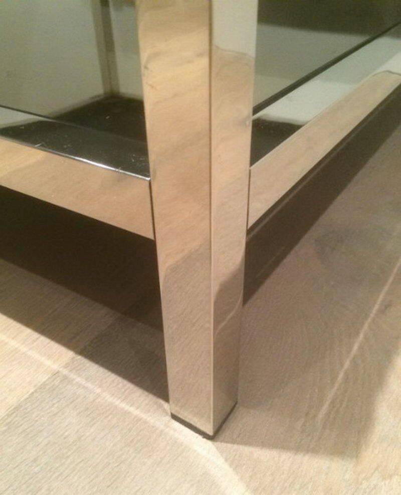 Pair of large side tables in chrome and bronze mirrors