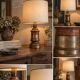 Antique turned wood lamp with engraved brass, Royal Adelaide.