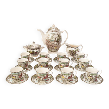 Service café anglais pour 12 pers, “The Friendly Village” Johnson Bros 1960