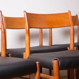 6 Danish chairs in teak and new skai, model 418 by Arne Vodder 1960.
