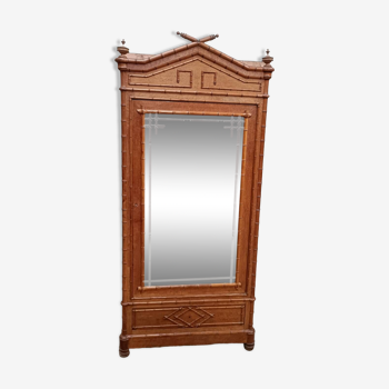 Oak veneered bamboo cupboard with chiseled mirror