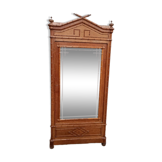 Oak veneered bamboo cupboard with chiseled mirror