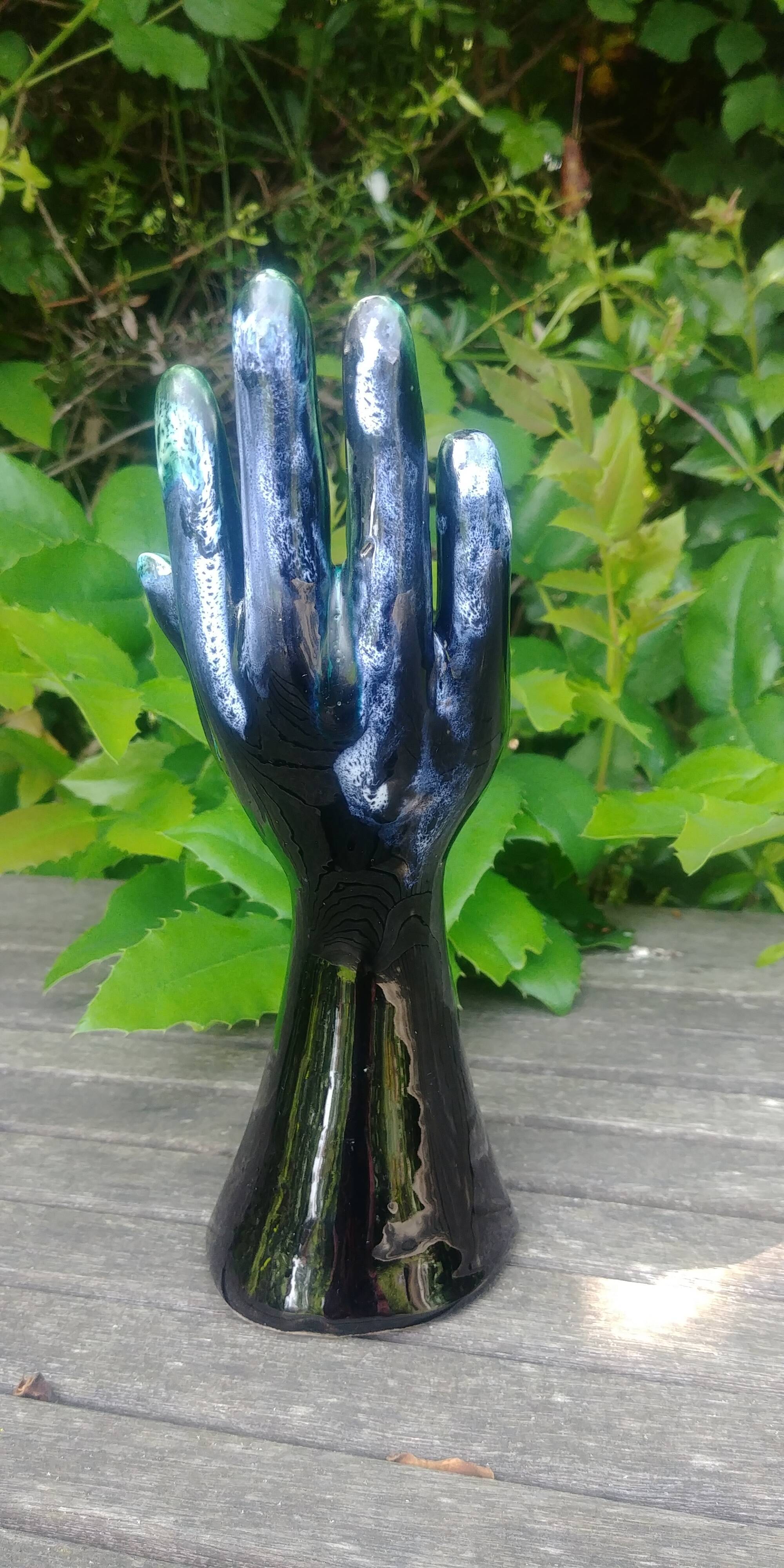 Vase in glazed ceramic green black Vallauris signed Gérard Marrel