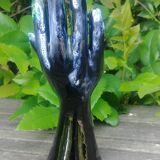 Vase in glazed ceramic green black Vallauris signed Gérard Marrel