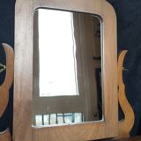 Table de toilette, coiffeuse ancienne en bois et marbre blanc
