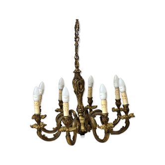 Lustre style louis xv en bronze vintage – 8 éclairages