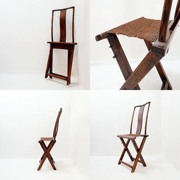 Paire de consoles chinoises en demi-lune - Table centrale et chaise pliante