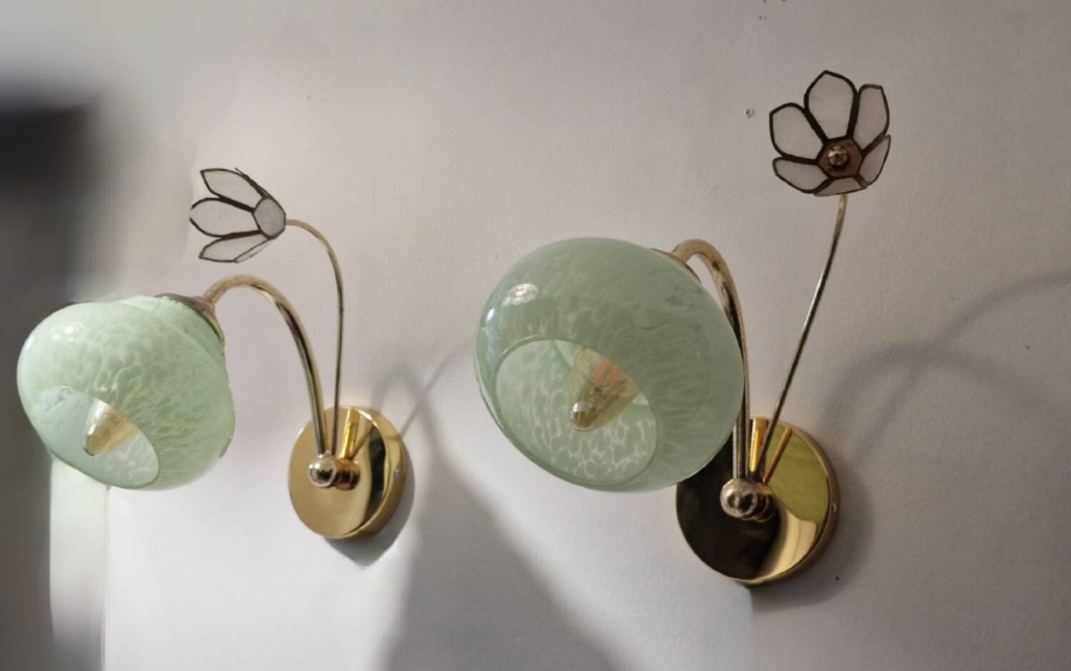 Clichy glass and mother-of-pearl flower wall lights
