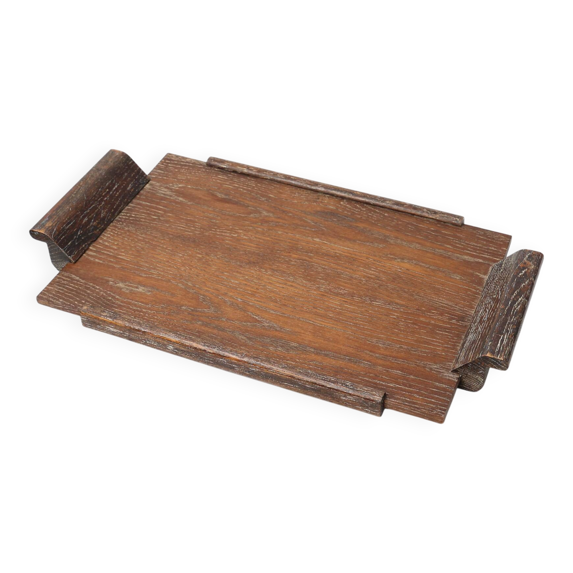 French Art Deco Cerused Oak Serving Tray with Raised Handles, 1920s