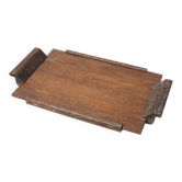 French Art Deco Cerused Oak Serving Tray with Raised Handles, 1920s