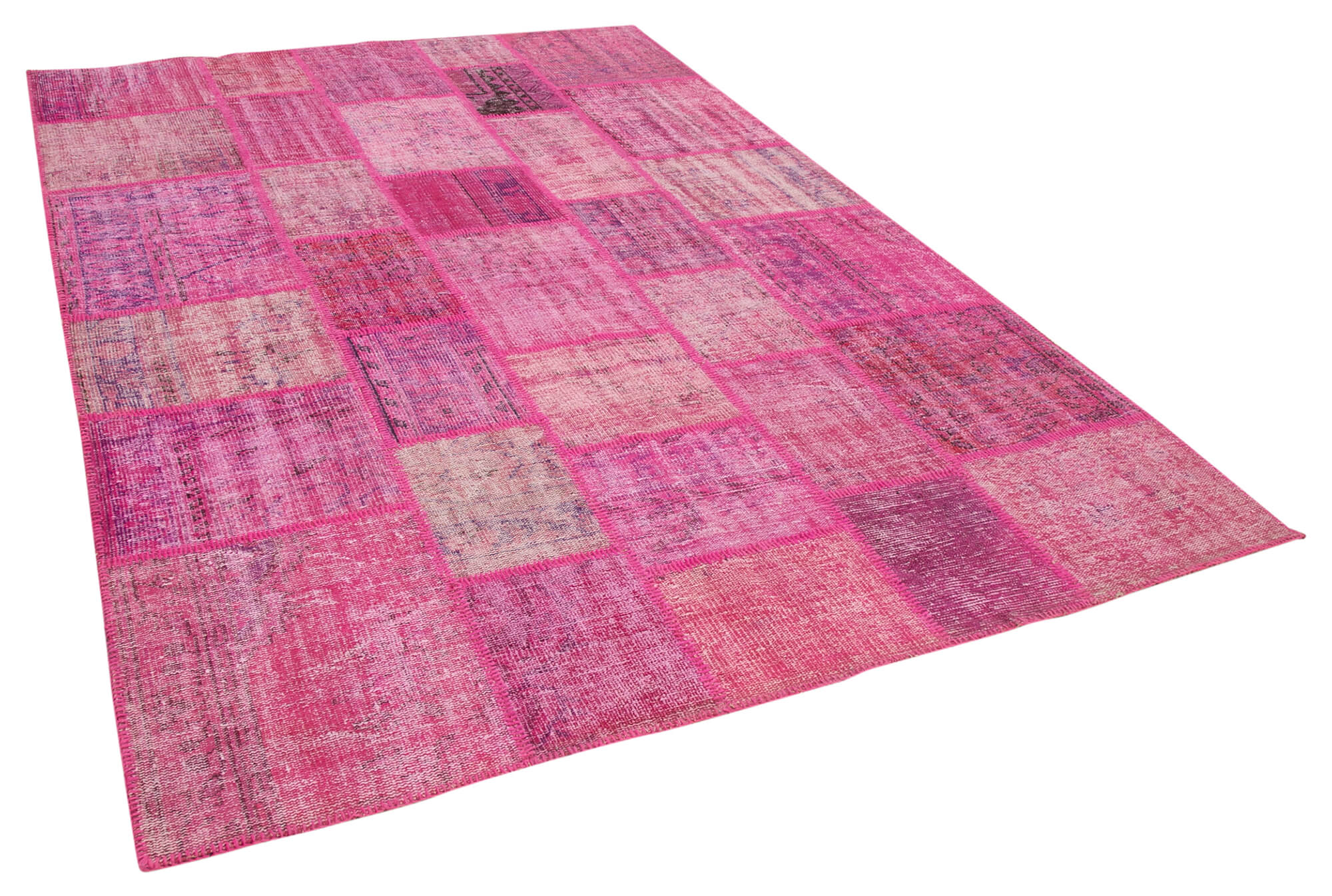 Handwoven oriental vintage 206 cm x 304 cm pink patchwork rug