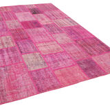 Handwoven oriental vintage 206 cm x 304 cm pink patchwork rug