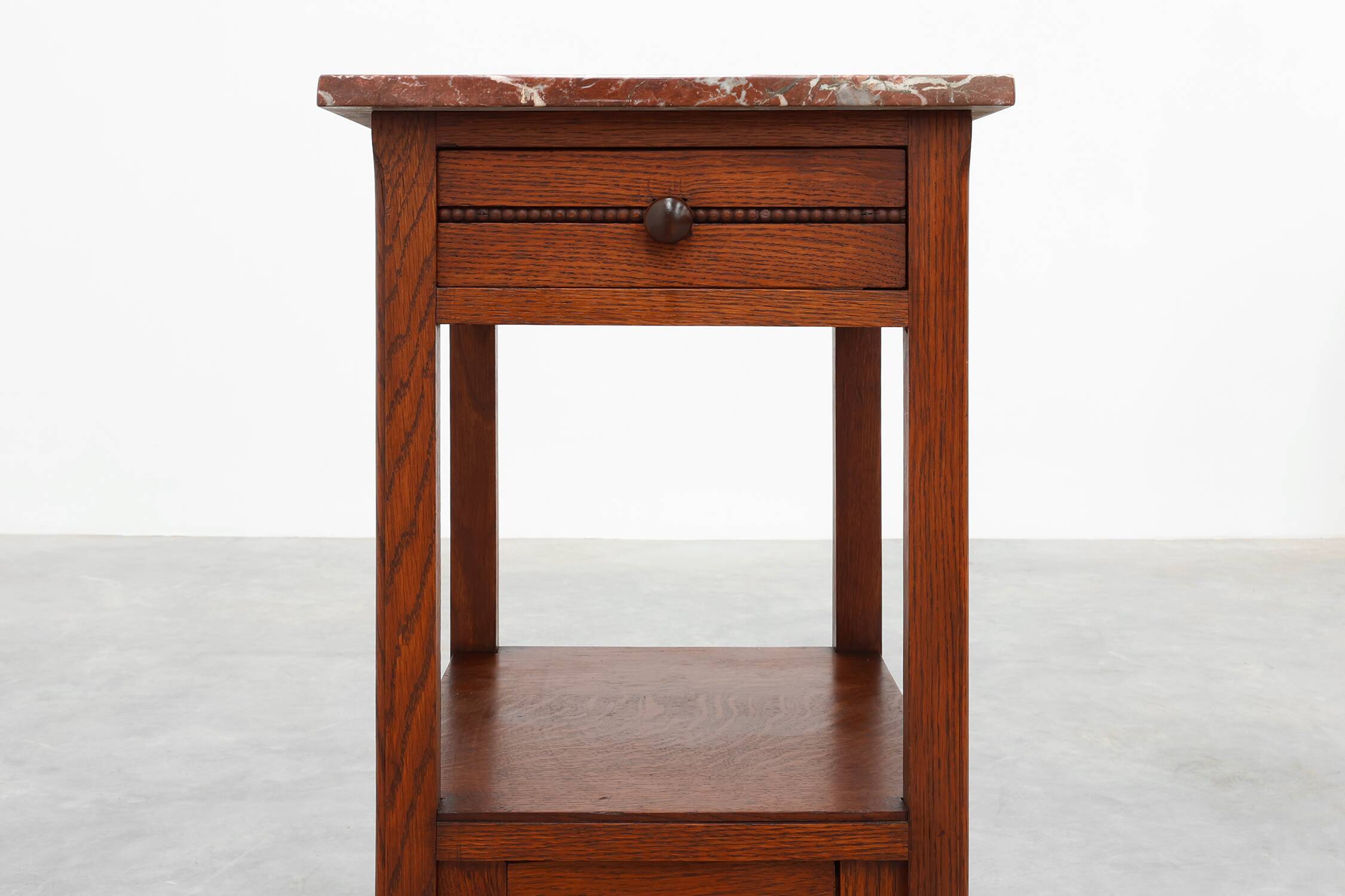 Art Deco Wood and Terracotta Marble Top Nightstand, France 1920s