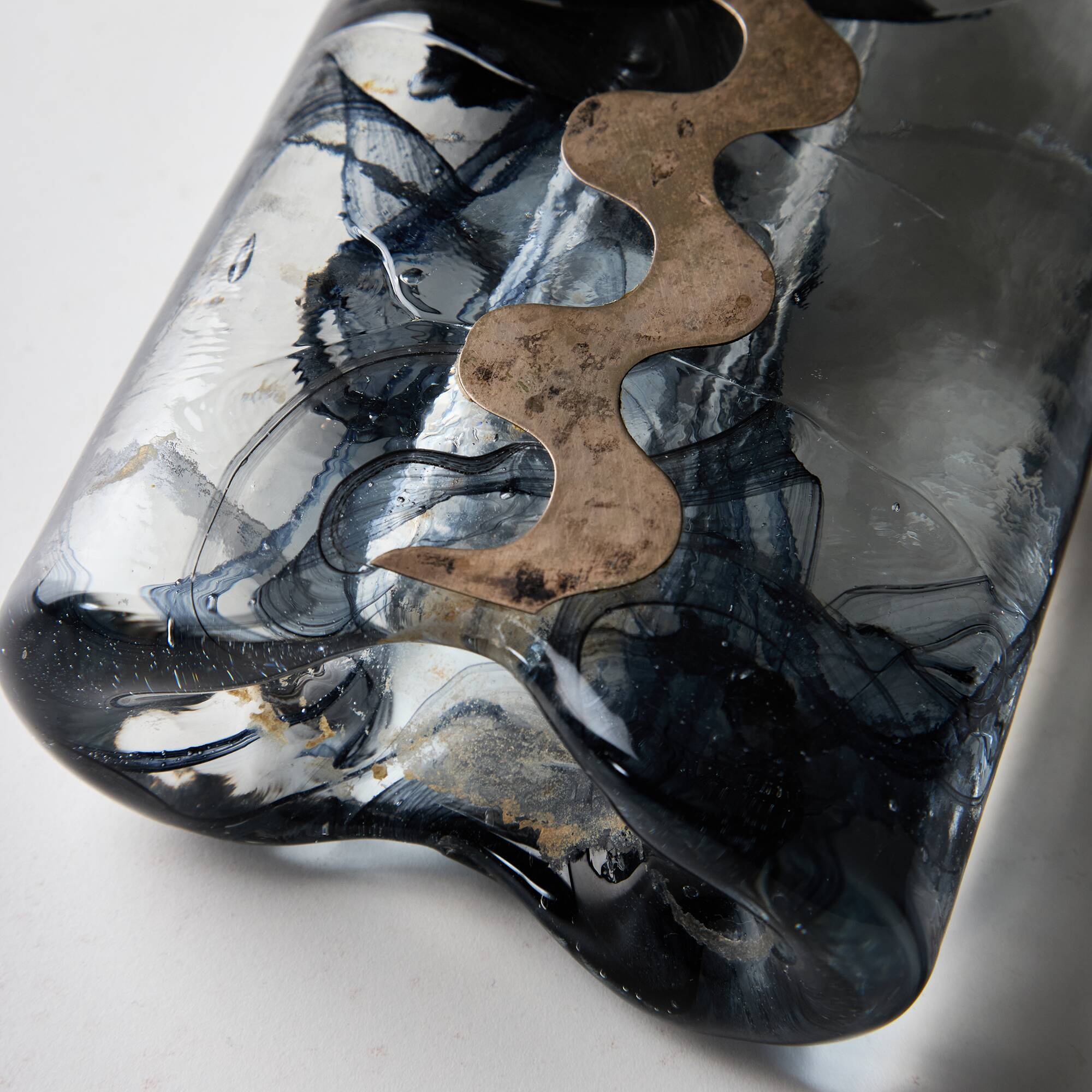 1970s Glass and Silver Plated Vase by Claude Cuny for Cassetti Firenze