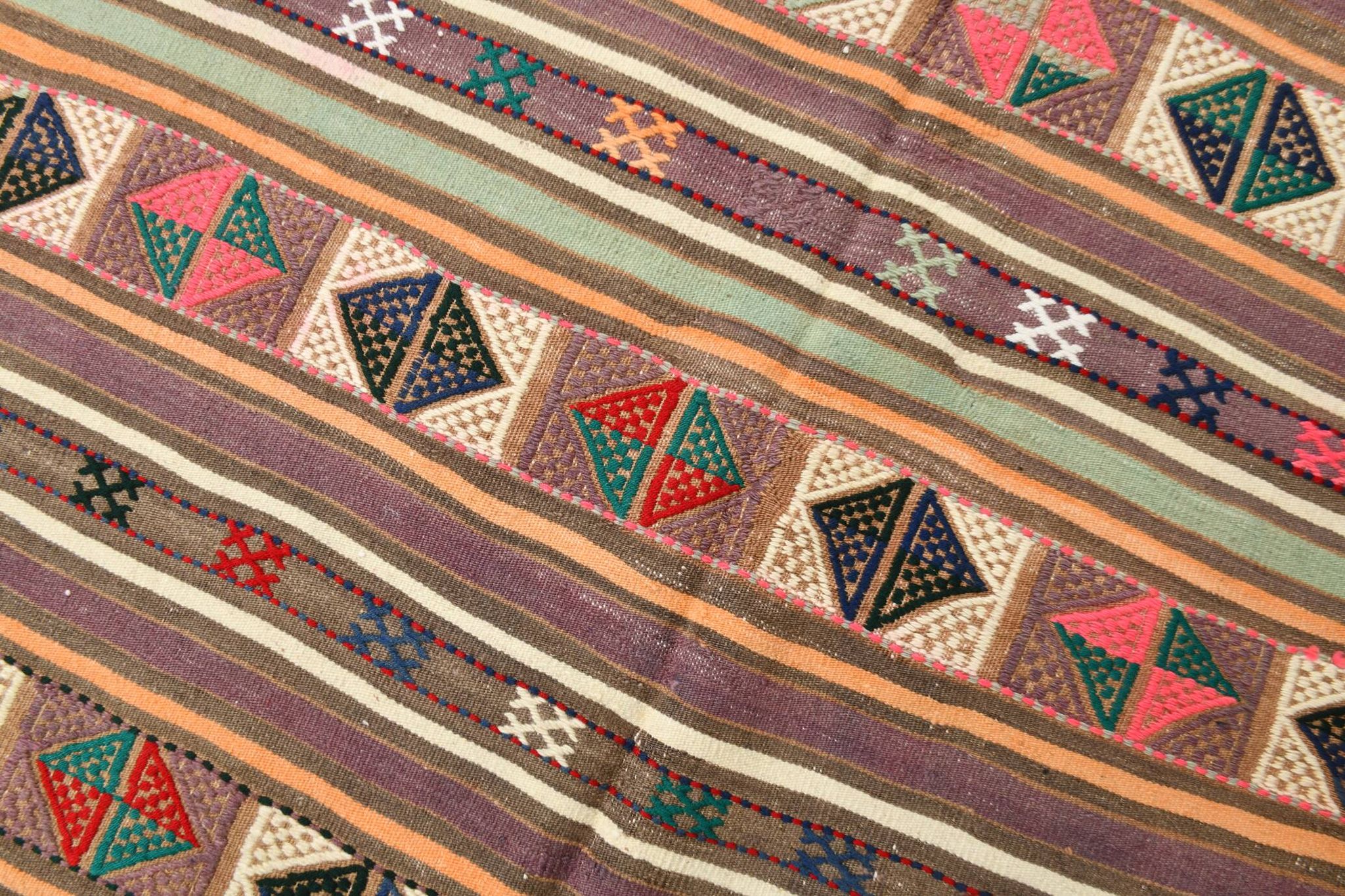 Tapis kilim vintage en laine, motifs géométriques et tons pastel,146x224 Cm