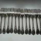 Lot 12 old silver metal forks Christofle Marly model floral decoration