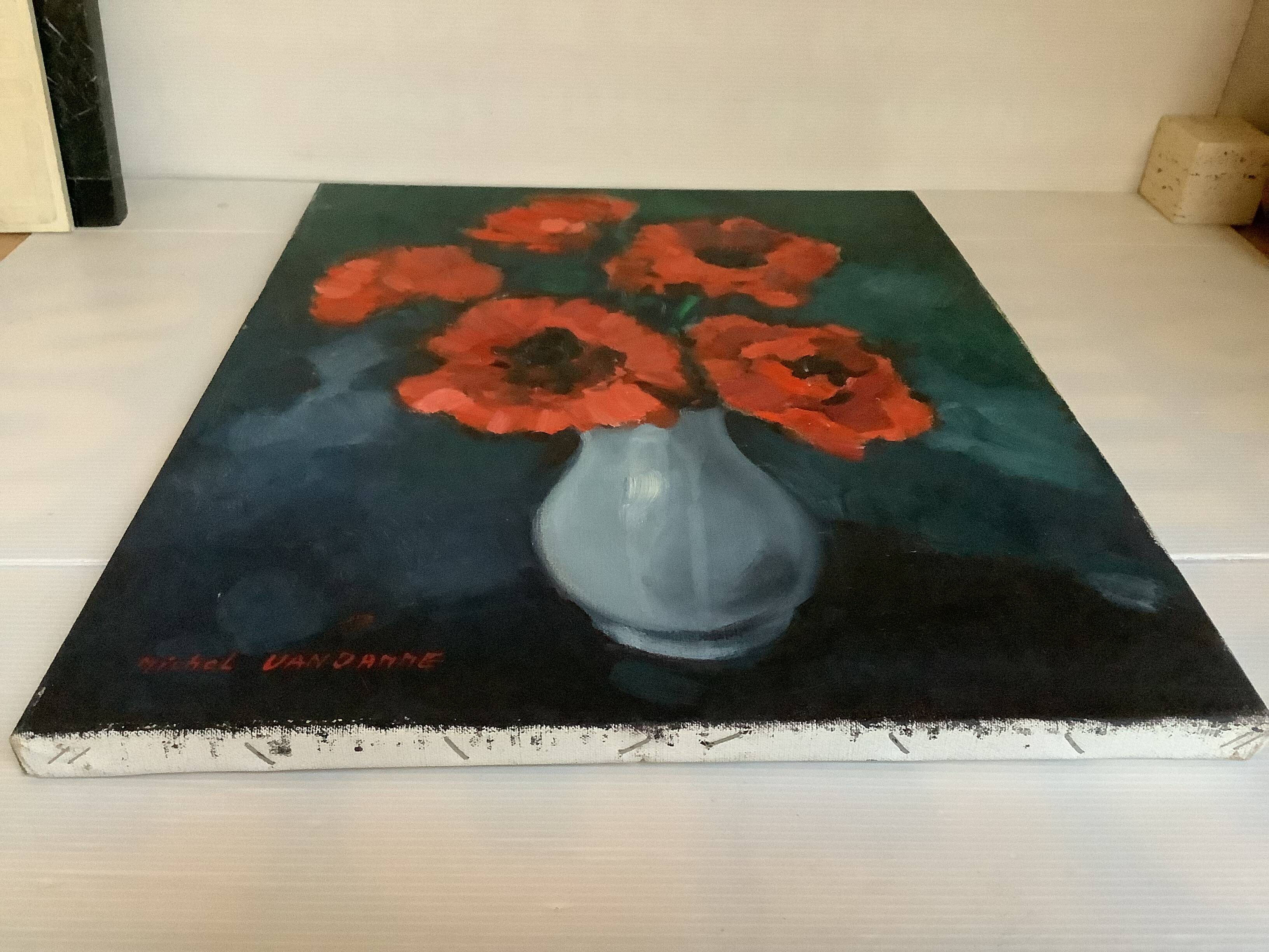 Large painting of a bouquet of flowers, oil on canvas, signed.
