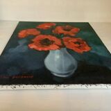 Large painting of a bouquet of flowers, oil on canvas, signed.
