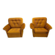 Vintage lounge chair on wheels in golden mustard corduroy 70s