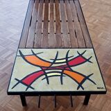 Coffee table vintage iron lava stone and wood