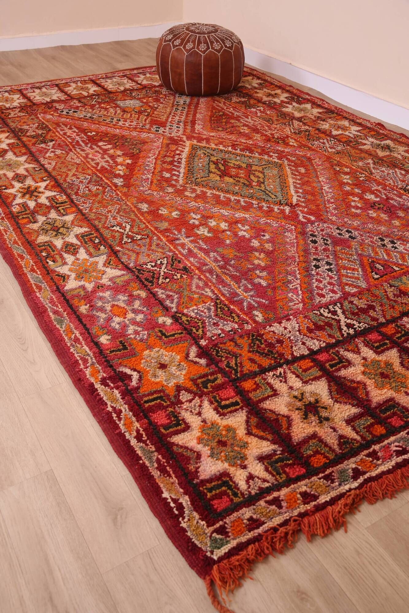 Vintage Moroccan Wool Rug 214 x 325 cm, Berber Handmade Rug Unique