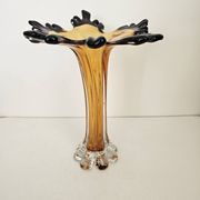 Large vintage amber glass art vase - Height 32cm