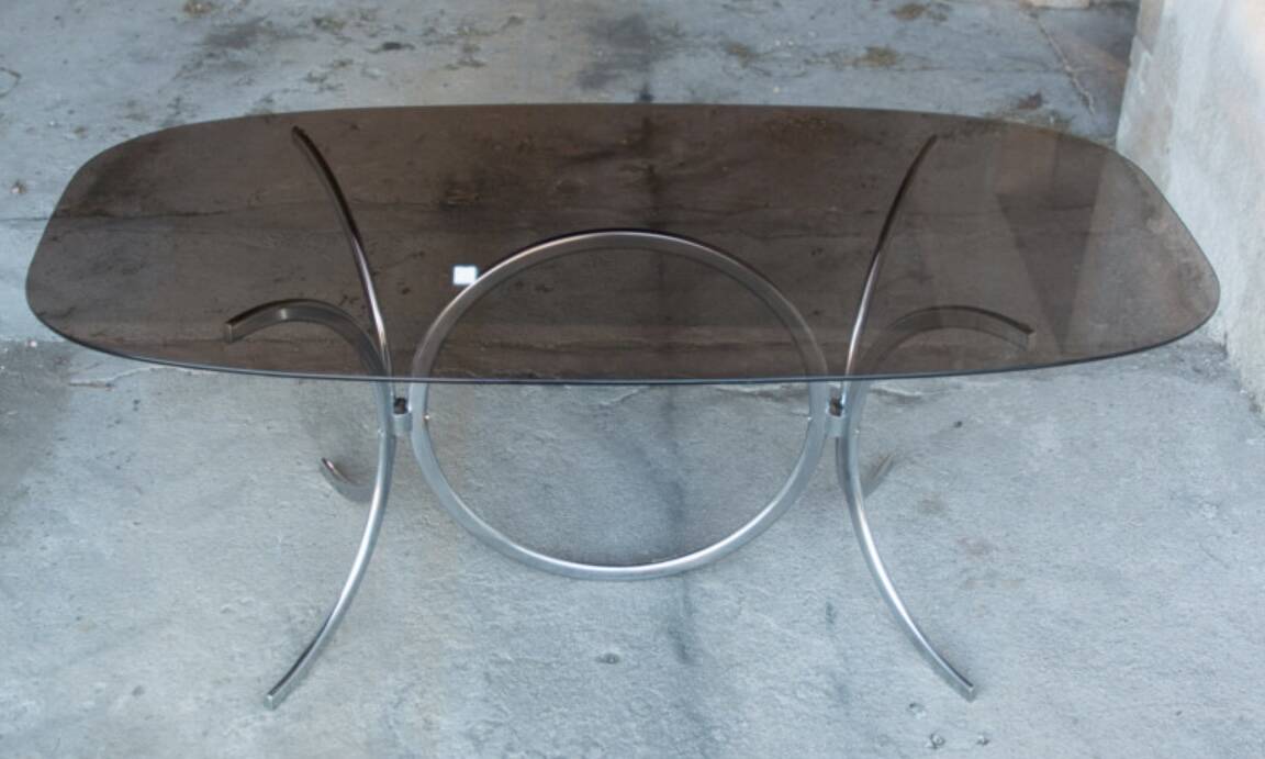 Vintage Italian glass and metal table 1970
