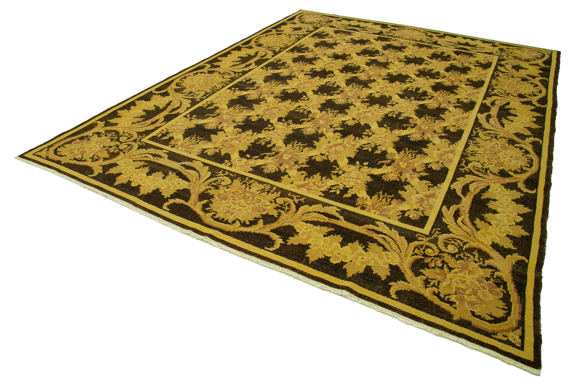 Handwoven Persian Overdyed 273 cm x 372 cm Yellow Wool Carpet