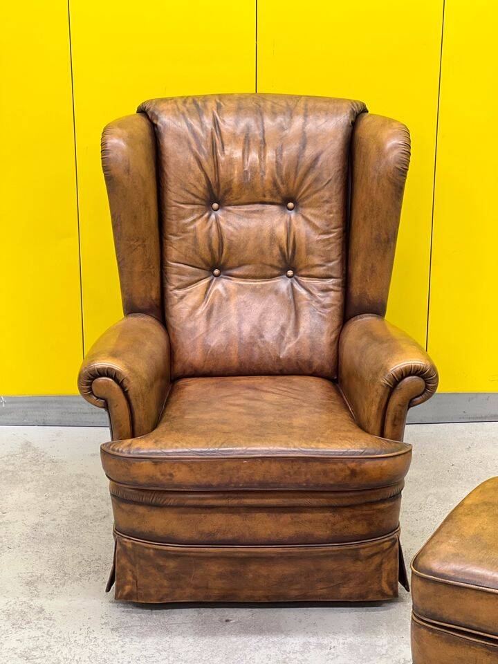 Vintage Chesterfield style wing chair With Ottoman